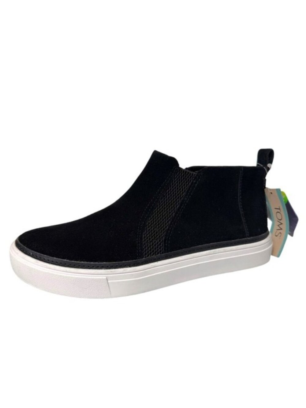NWT TOMS Bryce Black Suede Leather Sneakers 7.5 Slip-On High Top Ortholite